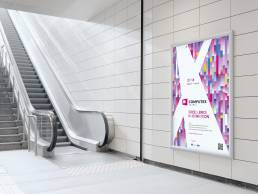 Vertical light box poster mockup in metro station, high resoluti